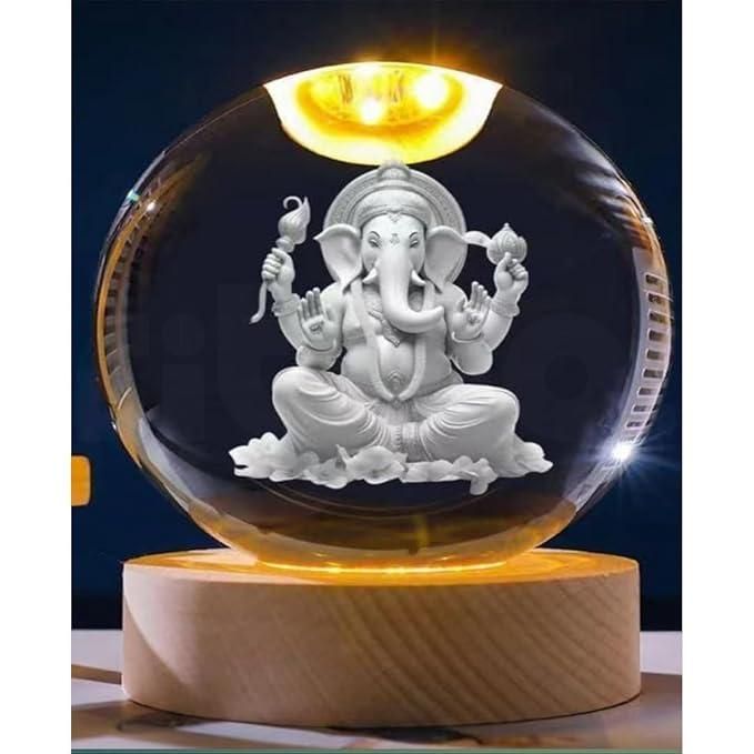 Ganesh Crystal LED Lamp | Decorative Spiritual Night Light & Gift Item