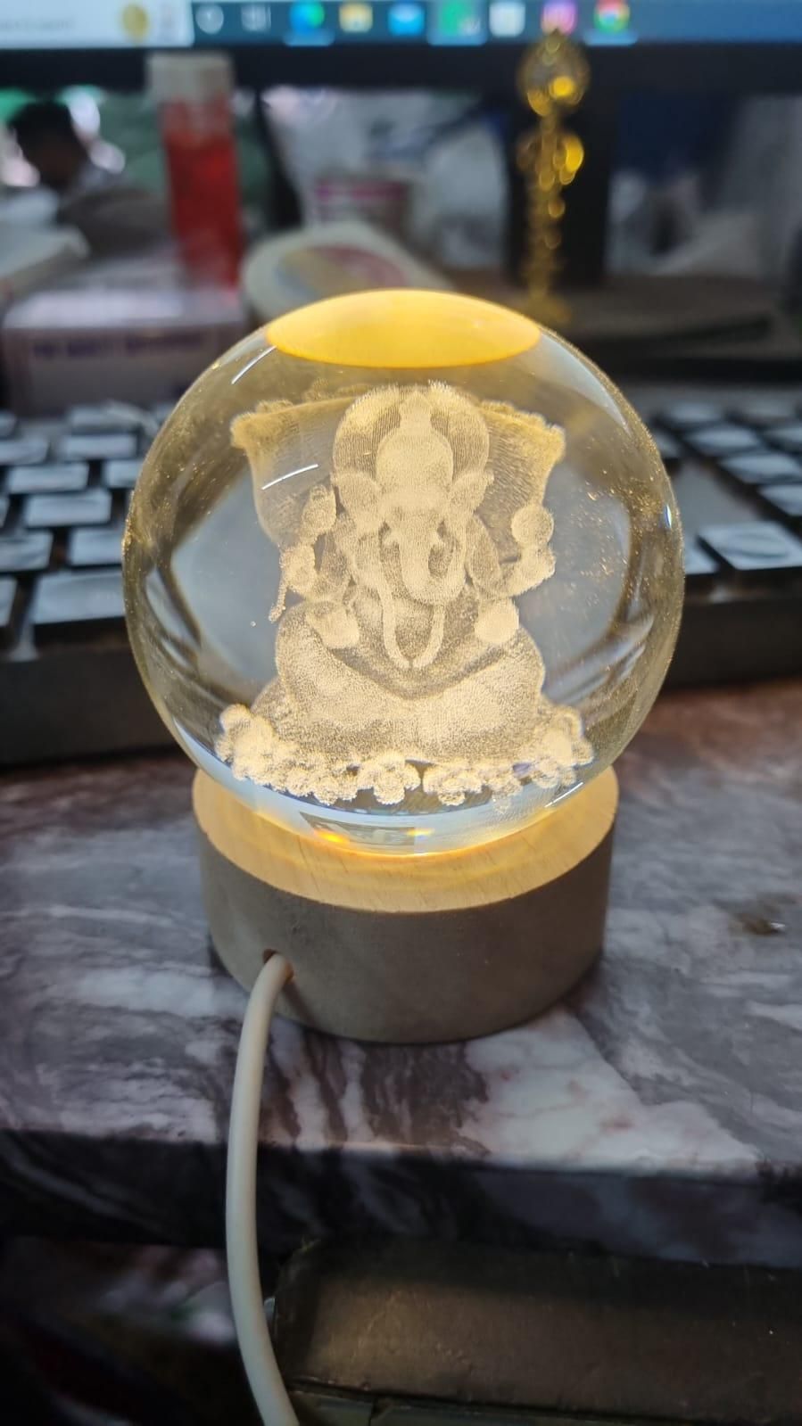 Ganesh Crystal LED Lamp | Decorative Spiritual Night Light & Gift Item