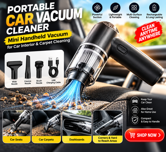 Portable Car Vacuum Cleaner | Mini Handheld | Car Interior & Carpet Cleaning